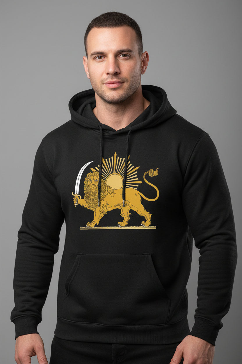 Unisex hoodie met embleem van Iran - Leeuw en zonnevlagprint - Comfortabele fleecetrui van LevarJewelz 