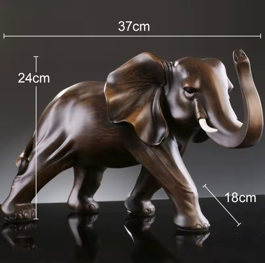 Elephant Resin Wood-Effect Statue - Desk & Home Decor Sculpture (Left & Right View, 3 Sizes)