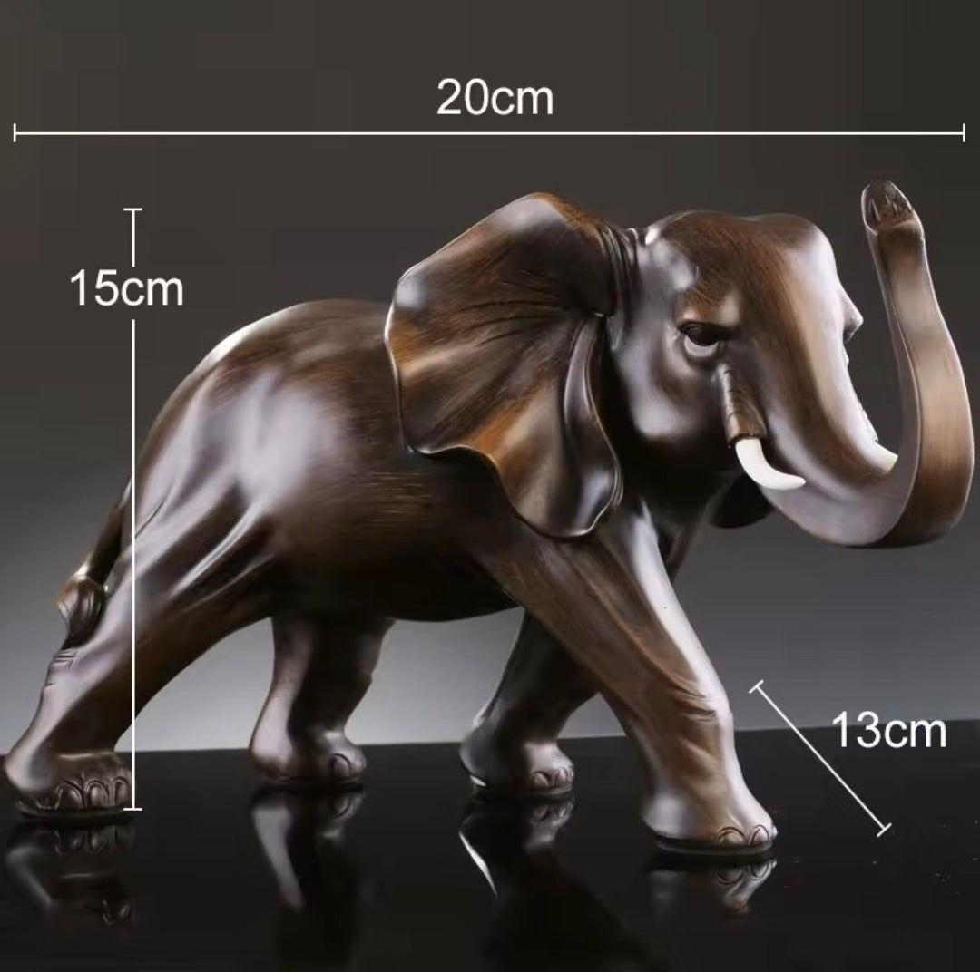 Elephant Resin Wood-Effect Statue - Desk & Home Decor Sculpture (Left & Right View, 3 Sizes)