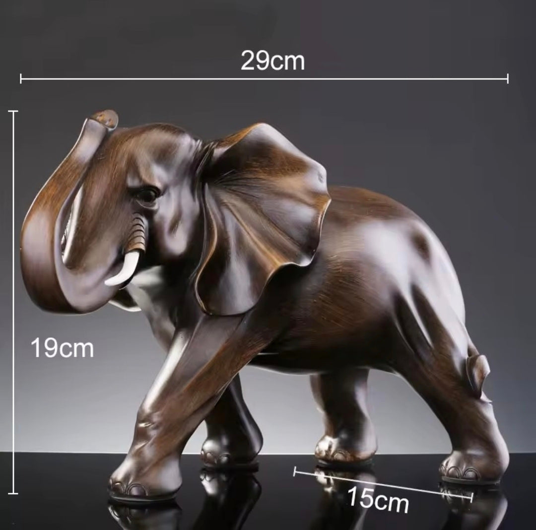Elephant Resin Wood-Effect Statue - Desk & Home Decor Sculpture (Left & Right View, 3 Sizes)