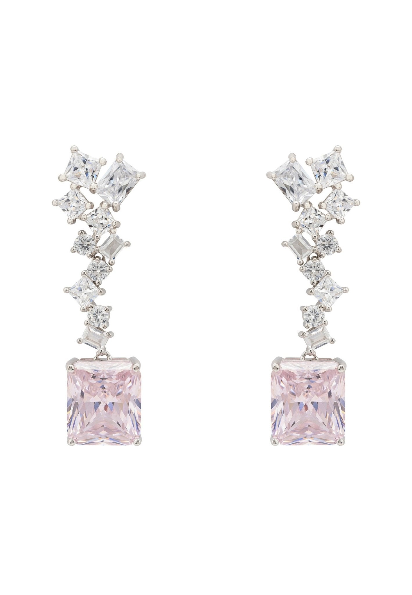 Diana Morganite Drop Earrings in Sterling Silver with Simulated Diamonds - Elegant Jewelry for Women