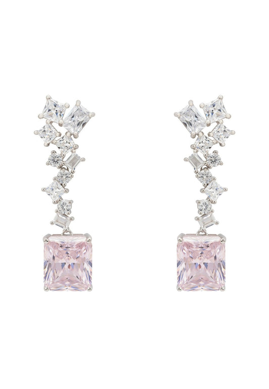 Diana Morganite Drop Earrings in Sterling Silver with Simulated Diamonds - Elegant Jewelry for Women