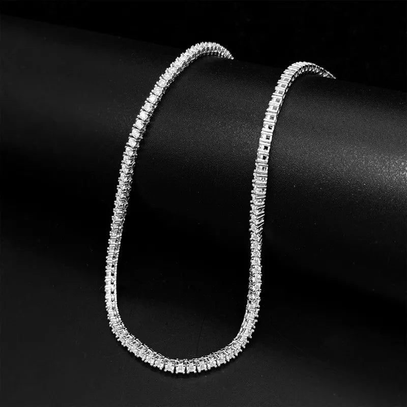 Moissanit-Tenniskette, 925er Sterlingsilber, 2 mm runde Steine, Unisex, Hiphop/Rock-Stil von LevarJewelz 