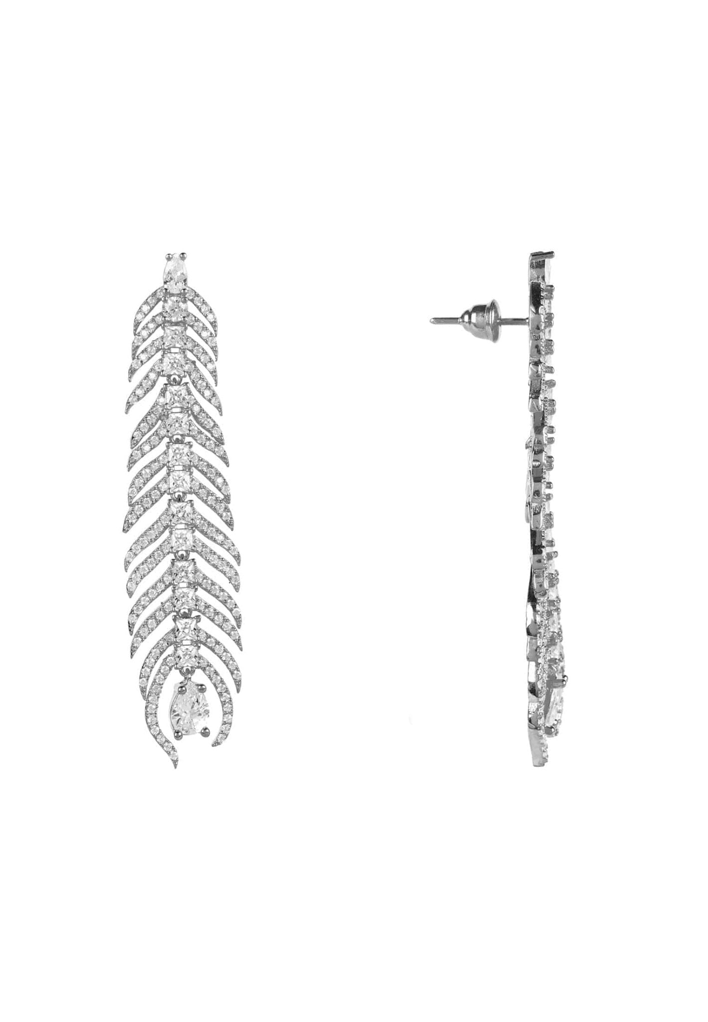 Luxury Peacock Feather Drop Earrings for Women – 925 Sterling Silver with Cubic Zirconia – Nature-Inspired Jewelry by LevarJewelz