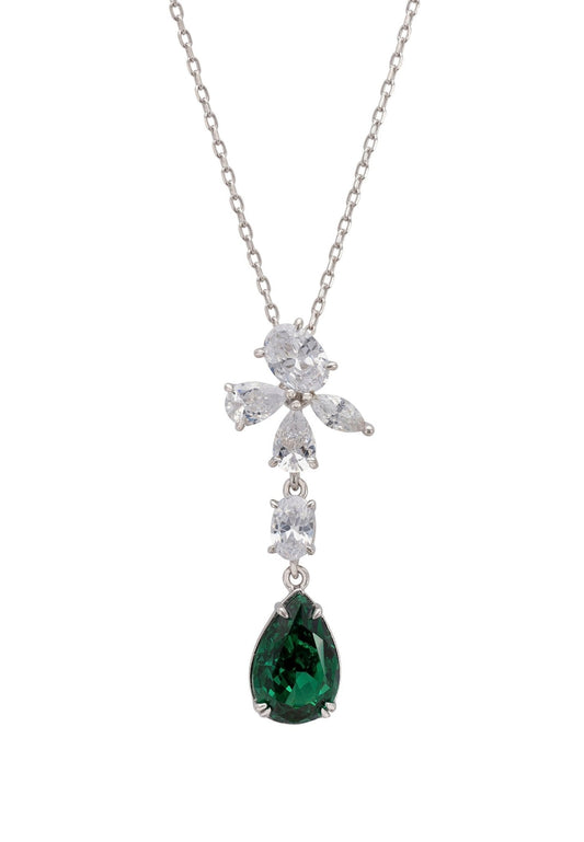 Isabella Peridot Hanger Ketting | 925 Sterling Zilver Bloemmotief met Gesimuleerde Diamanten 