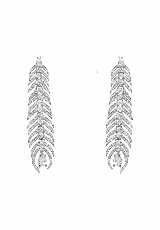 Luxury Peacock Feather Drop Earrings for Women – 925 Sterling Silver with Cubic Zirconia – Nature-Inspired Jewelry by LevarJewelz