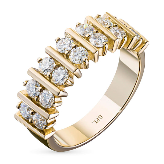 Luxuriöser Ring aus 14 Karat Gelbgold mit 14 im Labor hergestellten Diamanten im Rundschliff – Eleganter Statement-Schmuck von LevarJewelz 