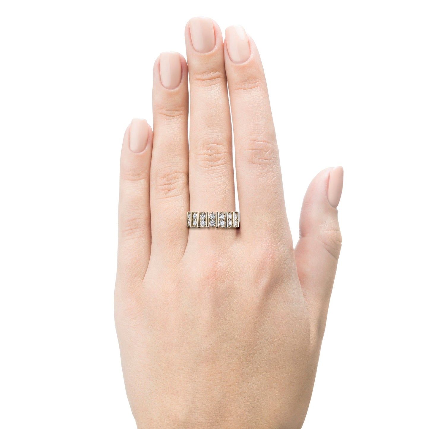 Luxuriöser Ring aus 14 Karat Gelbgold mit 14 im Labor hergestellten Diamanten im Rundschliff – Eleganter Statement-Schmuck von LevarJewelz 