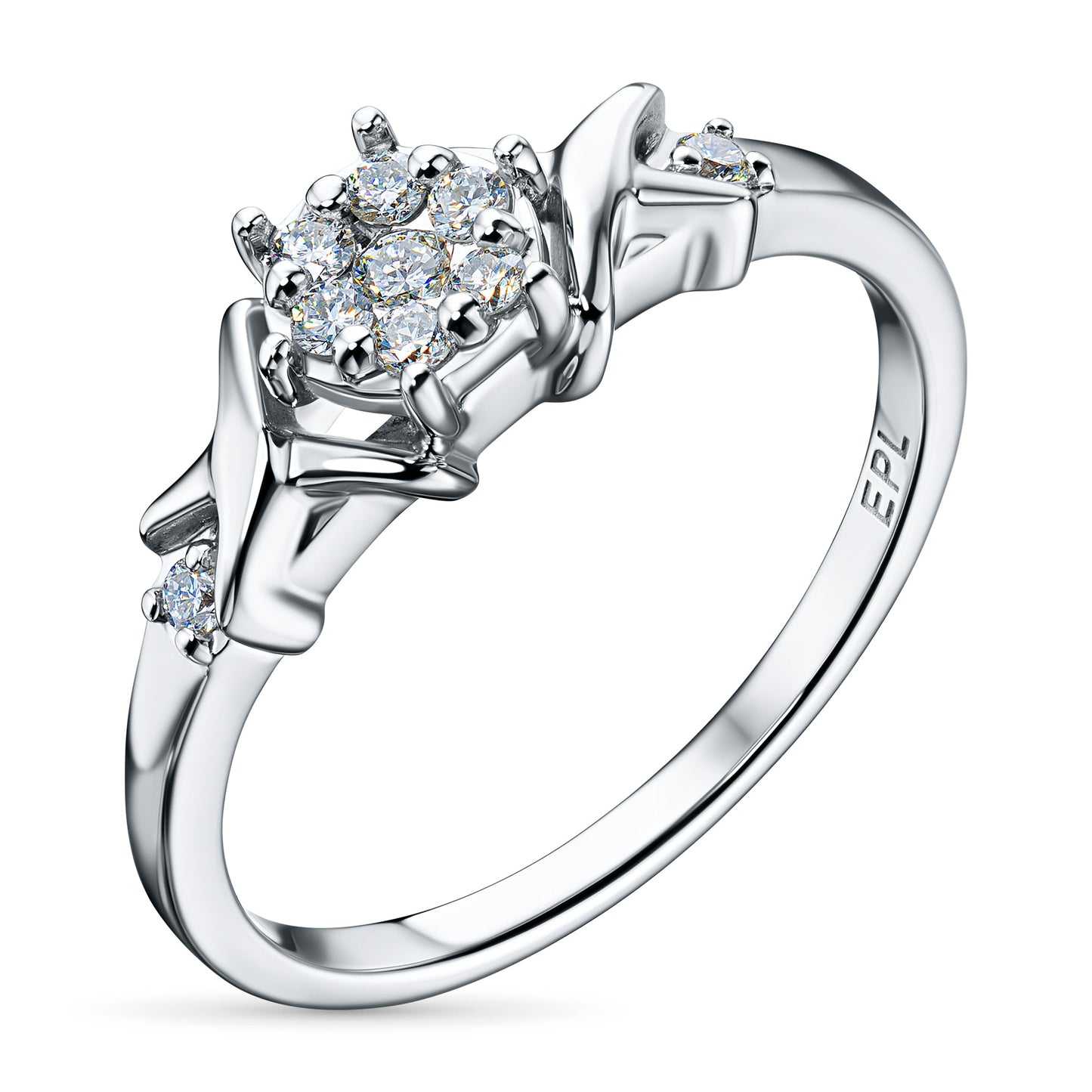 Sterling Silver Ring with 9 Round-Cut Lab-Created Diamonds - 0.124 CT.TW - Luxury Jewelry by LevarJewelz