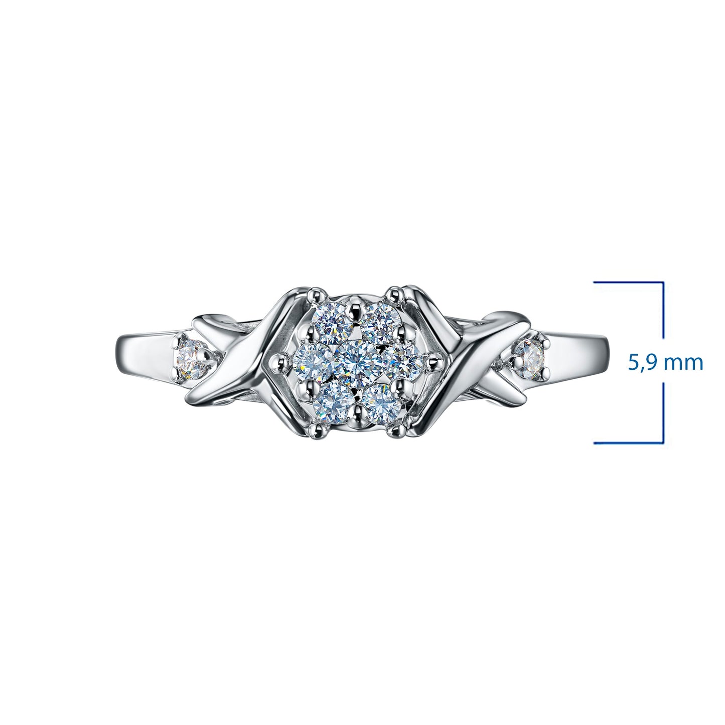 Sterling Silver Ring with 9 Round-Cut Lab-Created Diamonds - 0.124 CT.TW - Luxury Jewelry by LevarJewelz