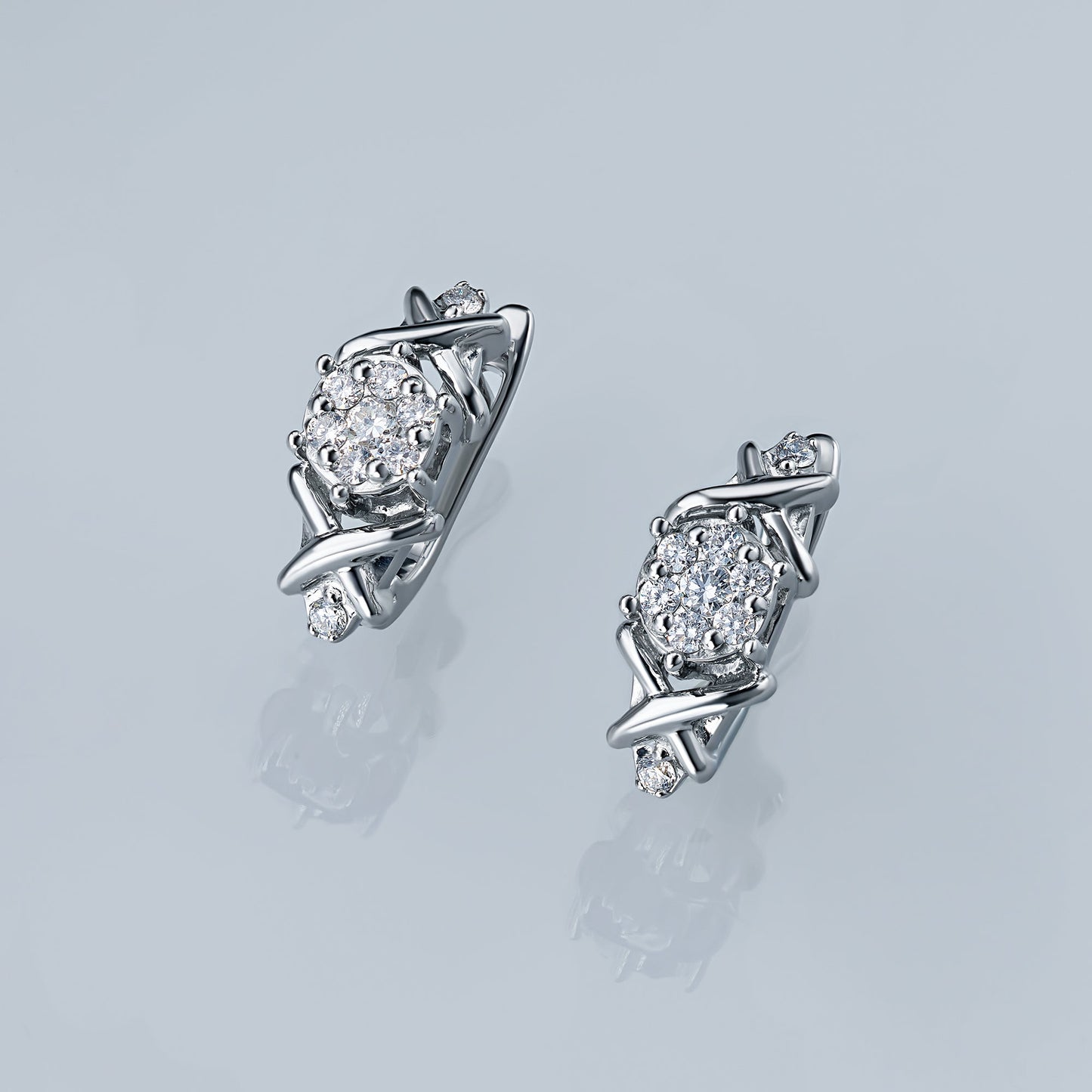 Elegant Sterling Silver Earrings with 18 Round-Cut Lab-Created Diamonds – Luxury Jewelry by LevarJewelz