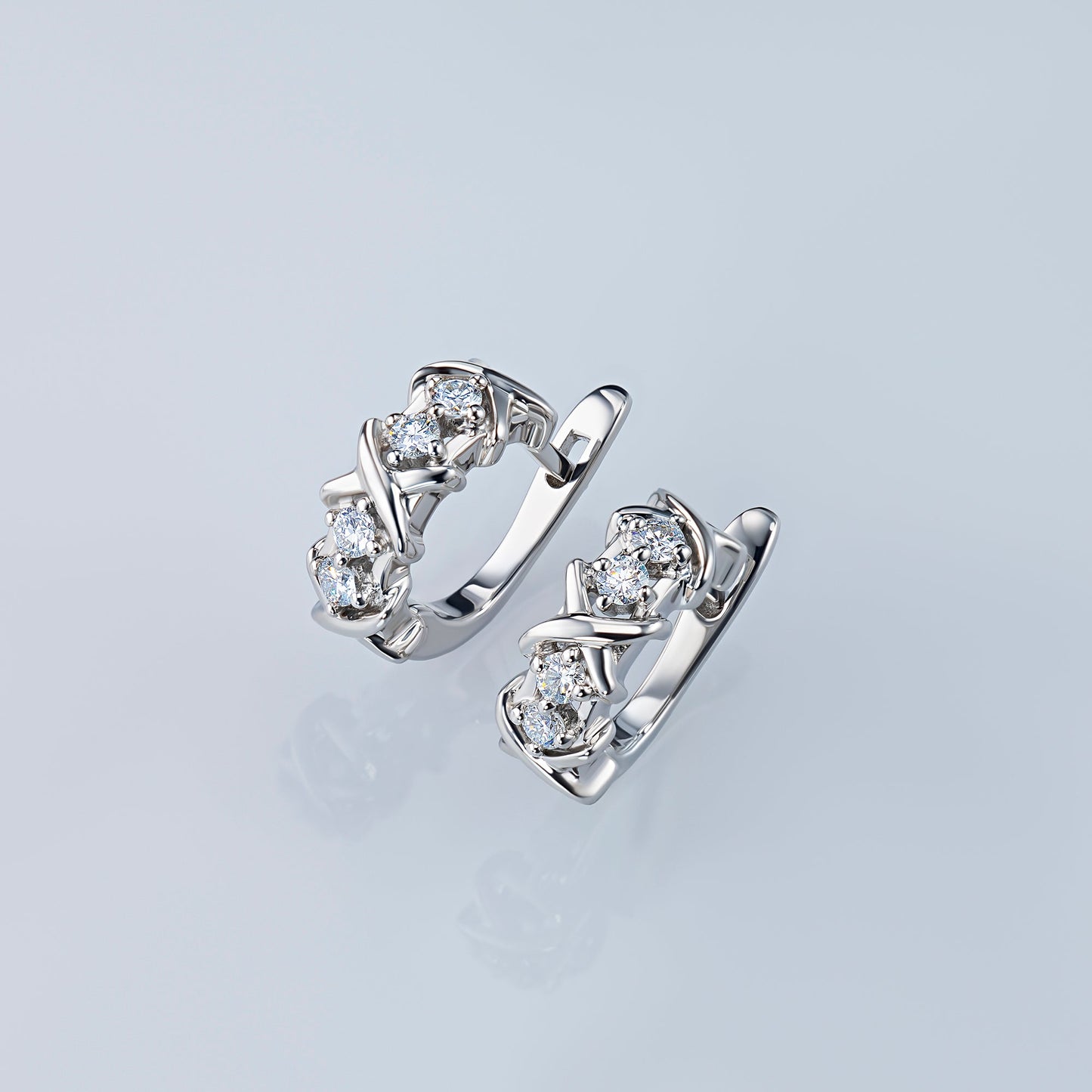 Sterling Silver Earrings with 8 Round-Cut Lab-Created Diamonds – Elegant Luxury Jewelry by LevarJewelz