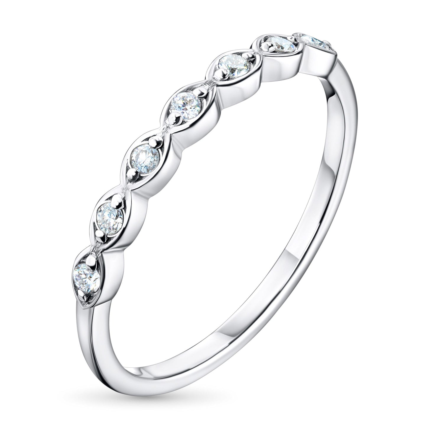 Luxury 14K White Gold Ring with 7 Round-Cut Lab-Created Diamonds – Elegant Jewelry by LevarJewelz