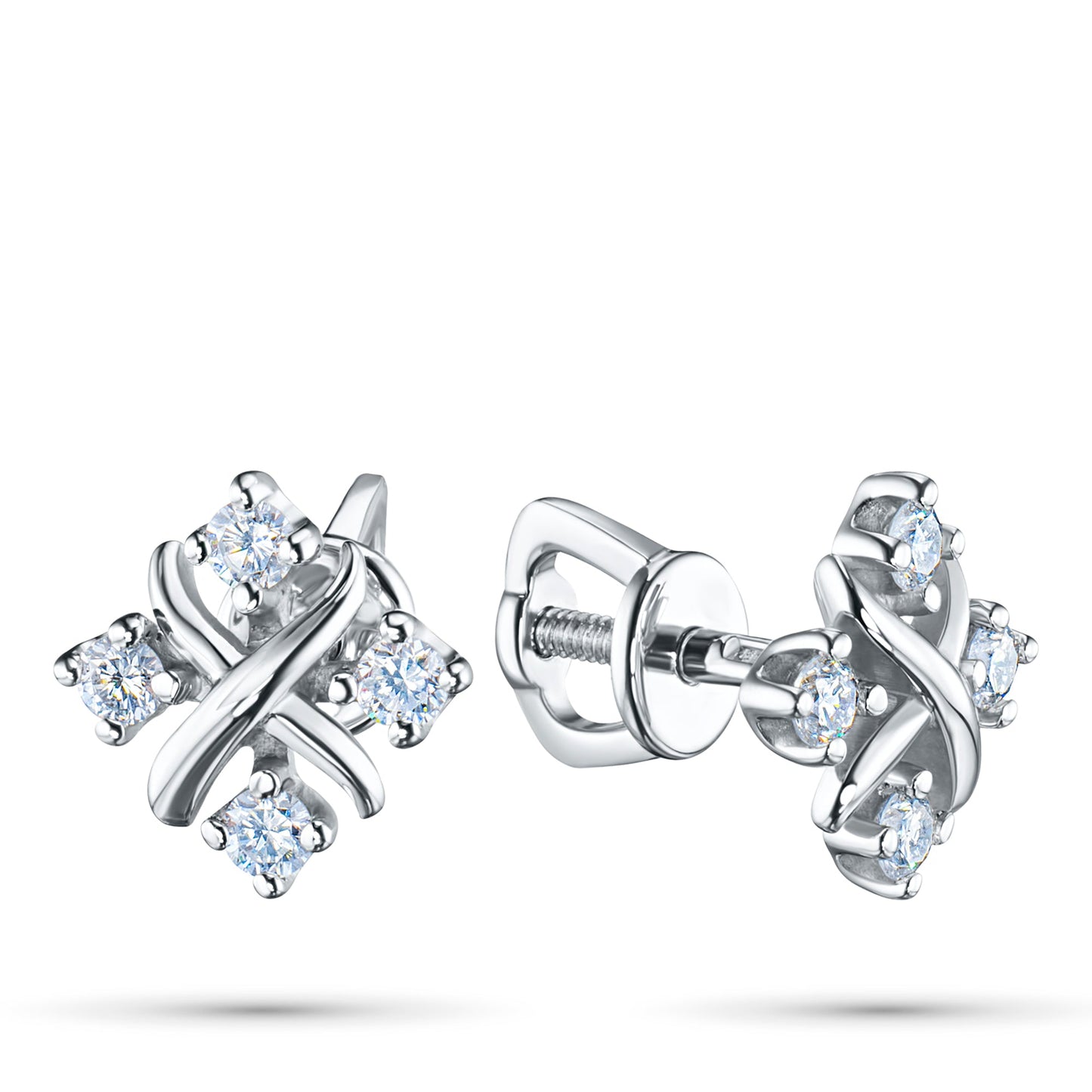 Sterling Silver Earring Studs with 8 Round-Cut Lab-Created Diamonds - Luxury Jewelry by LevarJewelz