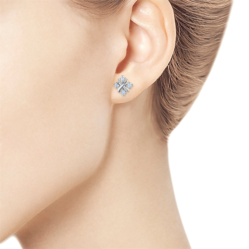 Sterling Silver Earring Studs with 8 Round-Cut Lab-Created Diamonds - Luxury Jewelry by LevarJewelz