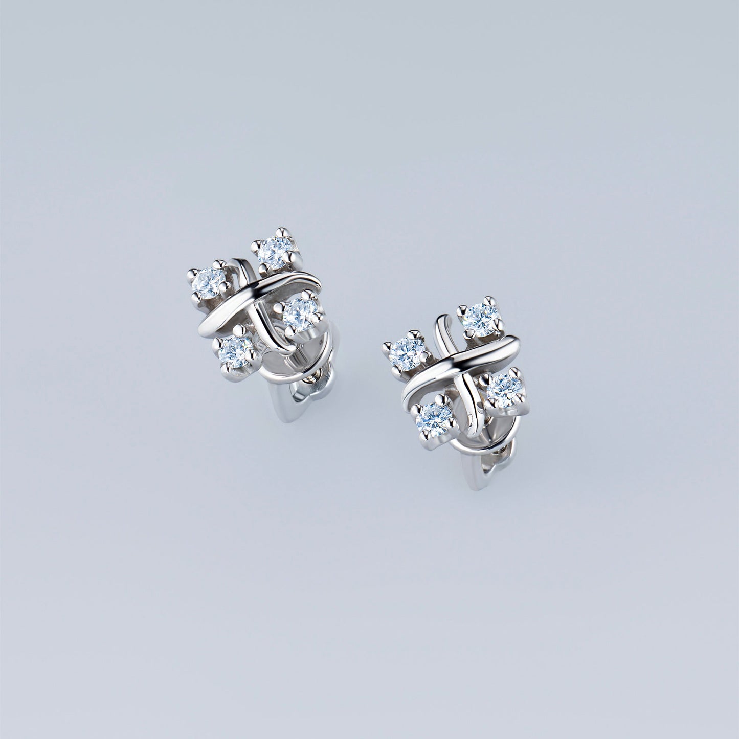 Sterling Silver Earring Studs with 8 Round-Cut Lab-Created Diamonds - Luxury Jewelry by LevarJewelz