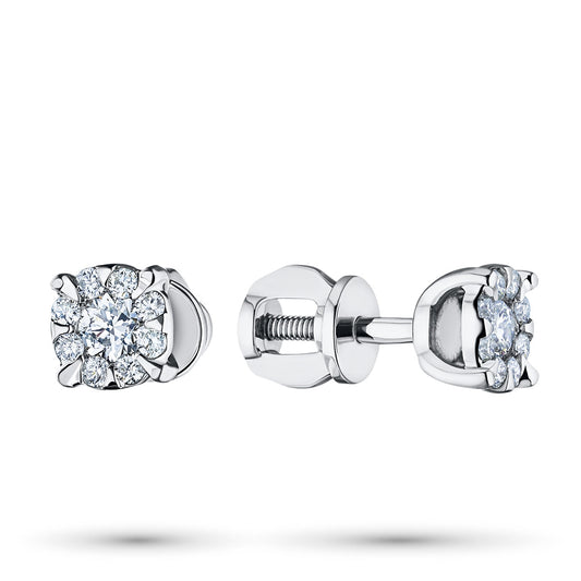 Sterling Silver Stud Earrings with 18 Round-Cut Lab-Created Diamonds – Luxury Jewelry by LevarJewelz