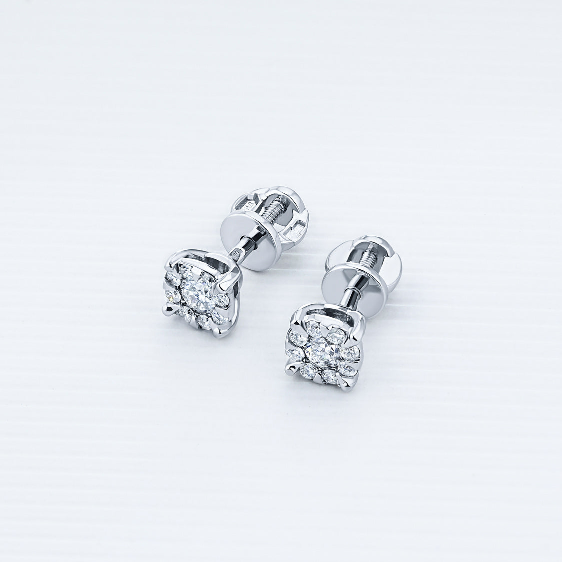 Sterling Silver Stud Earrings with 18 Round-Cut Lab-Created Diamonds – Luxury Jewelry by LevarJewelz