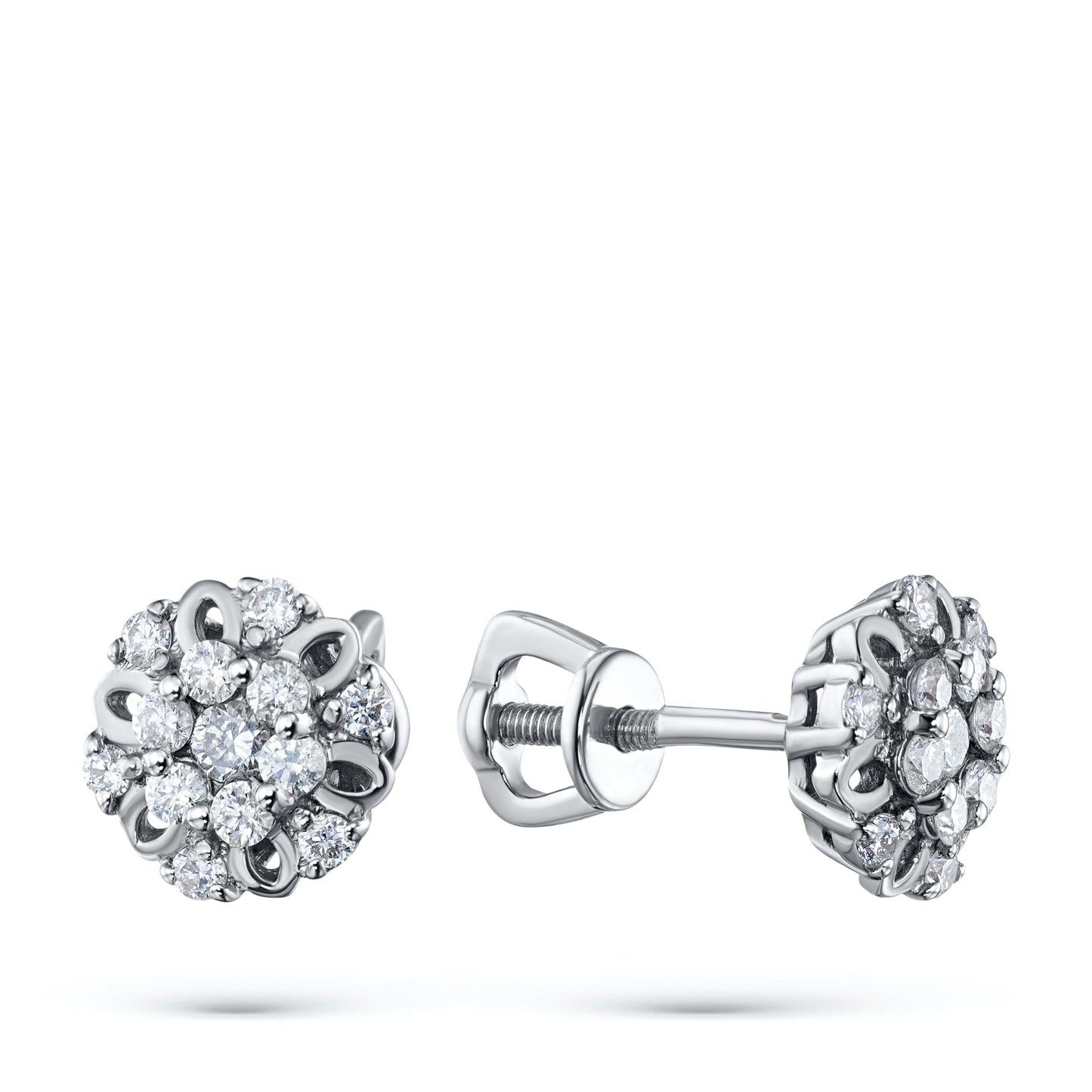 Sterling Silver Earring Studs with 26 Round-Cut Lab-Created Diamonds - Luxury Jewelry by LevarJewelz