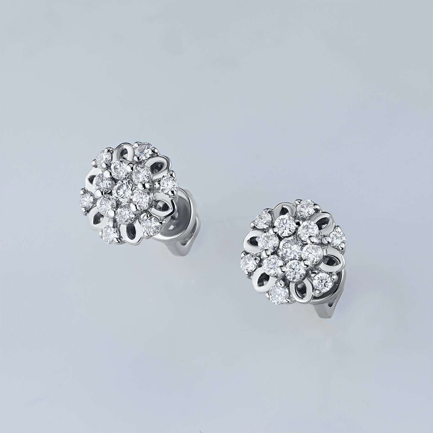 Sterling Silver Earring Studs with 26 Round-Cut Lab-Created Diamonds - Luxury Jewelry by LevarJewelz