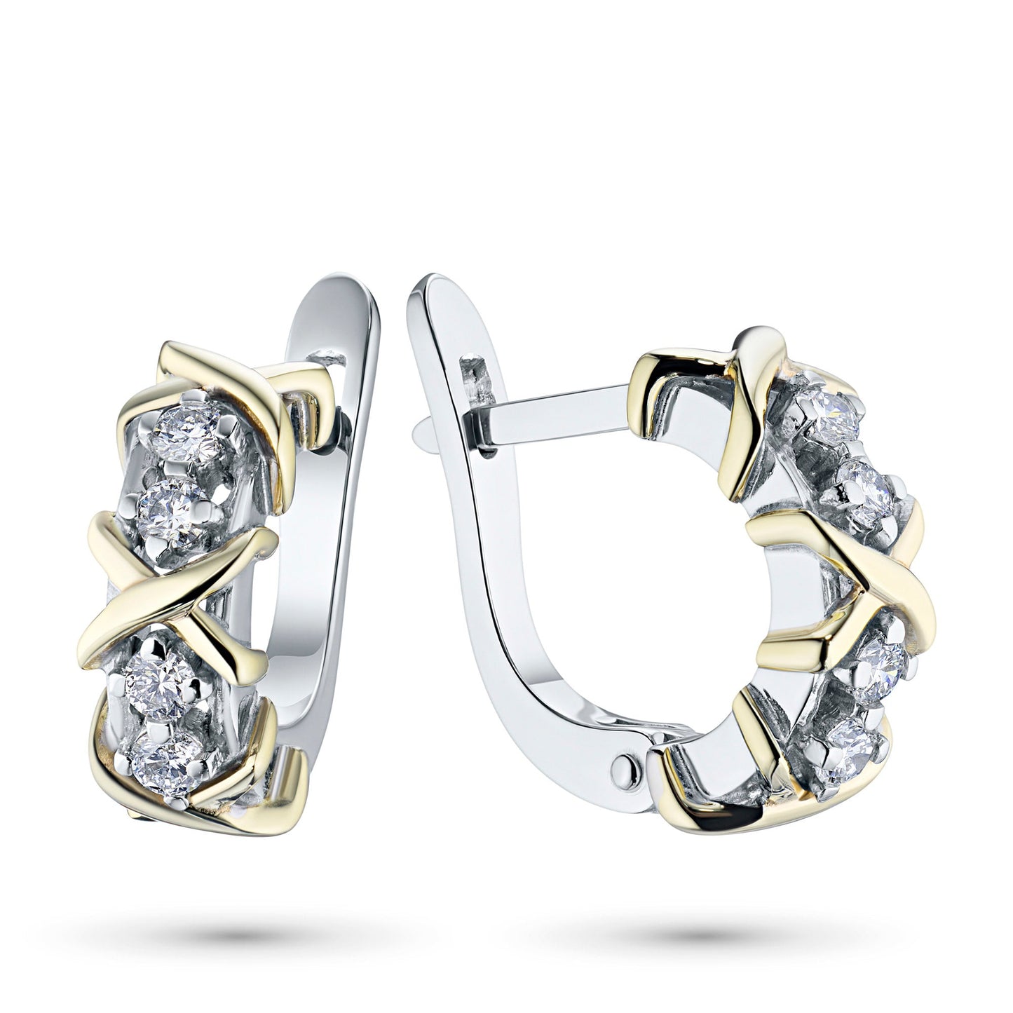 14K White and Yellow Gold Earrings with 8 Round-Cut Lab-Created Diamonds - Luxury Jewelry by LevarJewelz