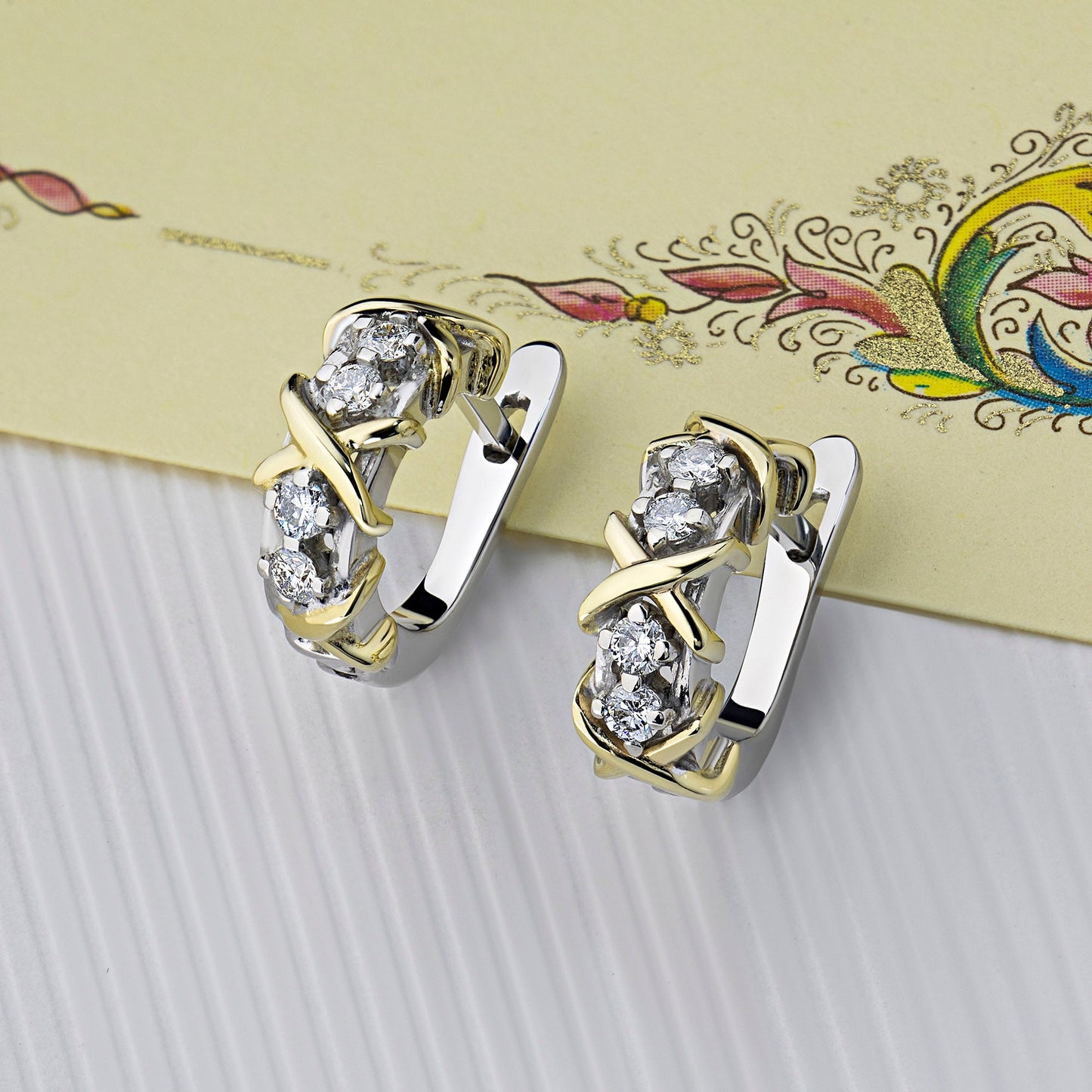 14K White and Yellow Gold Earrings with 8 Round-Cut Lab-Created Diamonds - Luxury Jewelry by LevarJewelz