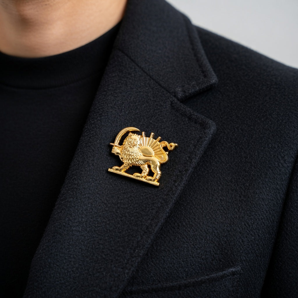 Iranian Lion and Sun (Shir o Khorshid) Lapel Pin – 3D Persian Heritage Enamel Badge | Cultural Pin by LevarJewelz