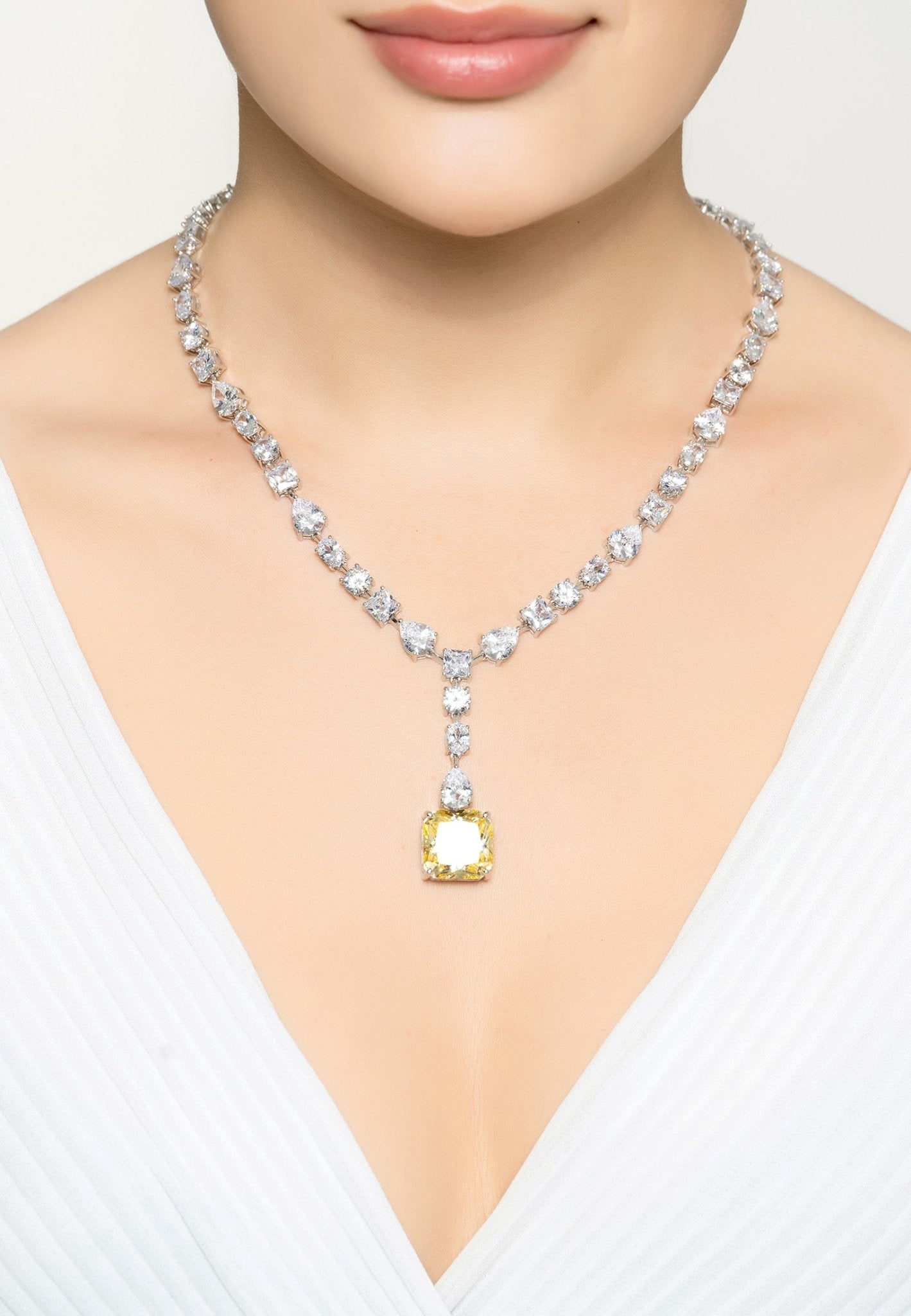 Penelope Lemon Topaz Statement Necklace - Silver Luxury Jewelry by LevarJewelz