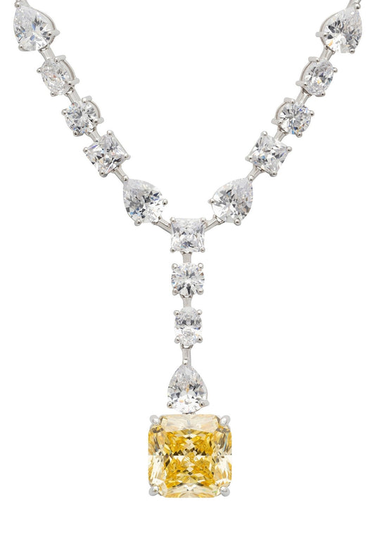 Penelope Lemon Topaz Statement Necklace - Silver Luxury Jewelry by LevarJewelz