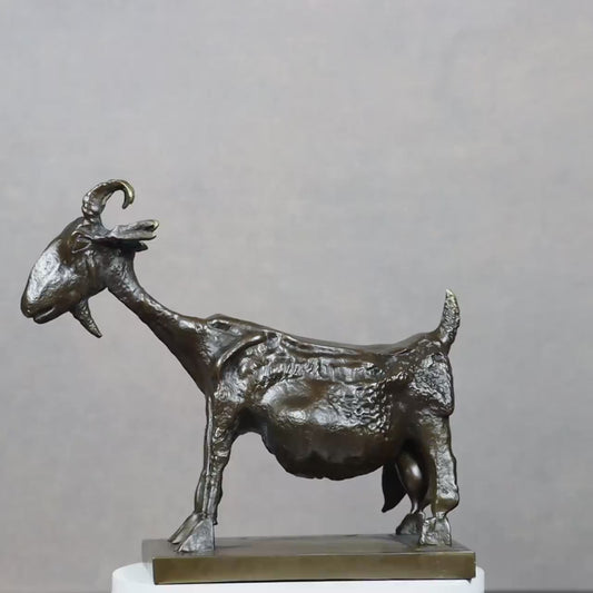 Picasso She-Goat Bronze Sculpture with Marble Base – 25cm Artistic Goat Statue Home Office Decor by LevarJewelz
