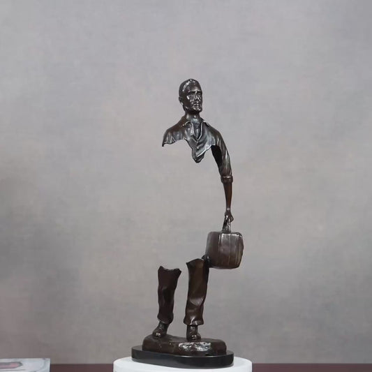 Bronze Traveler Man Statue Figurine – Abstract Missing Man Sculpture Home Office Décor Ornament