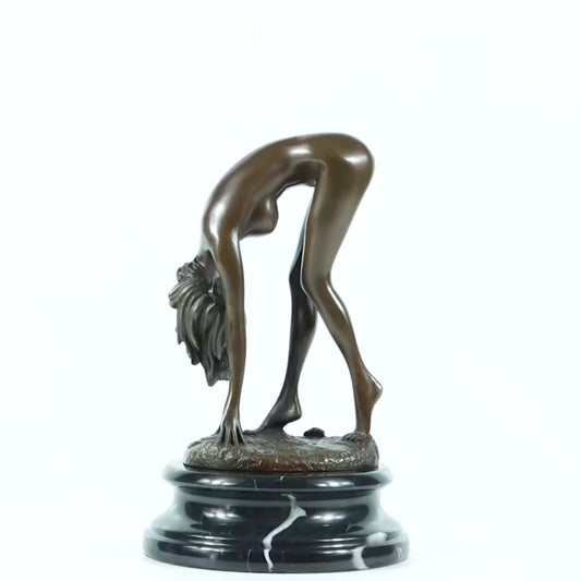 Bronze Nude Bent Over Woman Erotic Art Statue – Abstract Female Figurine Collectible Bronze Sculpture Home & Office Decor