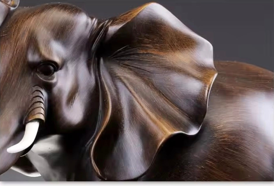 Elephant Resin Wood-Effect Statue - Desk & Home Decor Sculpture (Left & Right View, 3 Sizes)