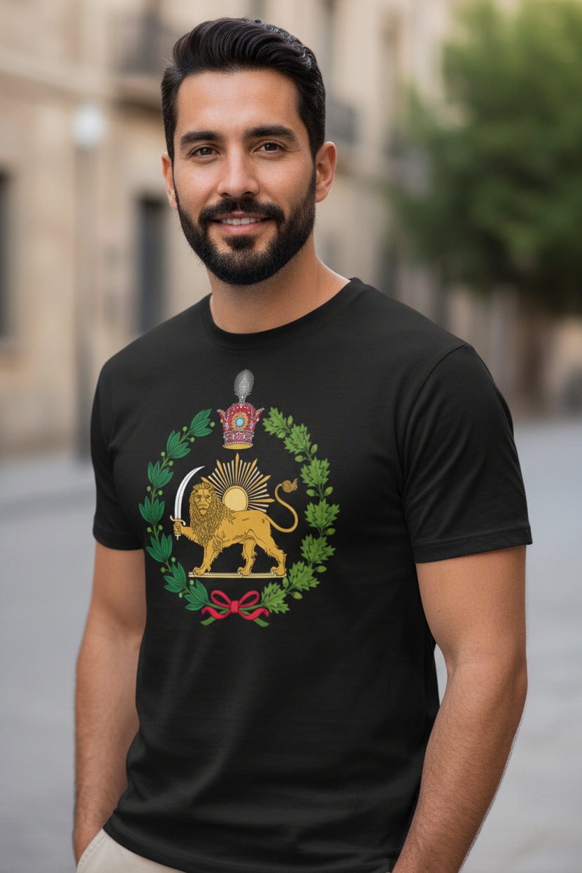 T-shirt met Perzische leeuw en zonnesymbool – Katoenen T-shirt geïnspireerd op het Iraanse erfgoed | LevarJewelz
