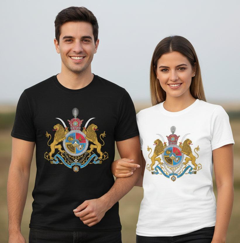 Historisch T-shirt met wapenschild van Mohammad Reza Shah – Erfgoedkleding van LevarJewelz 