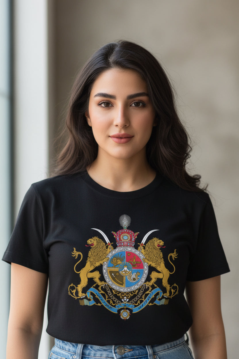 Historisch T-shirt met wapenschild van Mohammad Reza Shah – Erfgoedkleding van LevarJewelz 