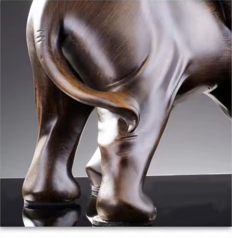 Elephant Resin Wood-Effect Statue - Desk & Home Decor Sculpture (Left & Right View, 3 Sizes)