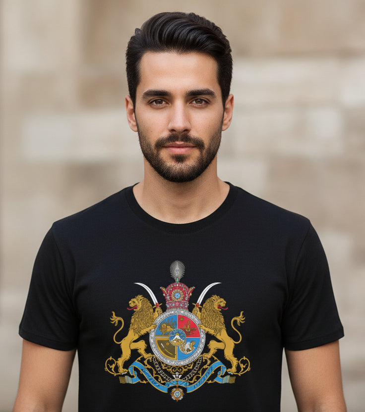 Historisch T-shirt met wapenschild van Mohammad Reza Shah – Erfgoedkleding van LevarJewelz 