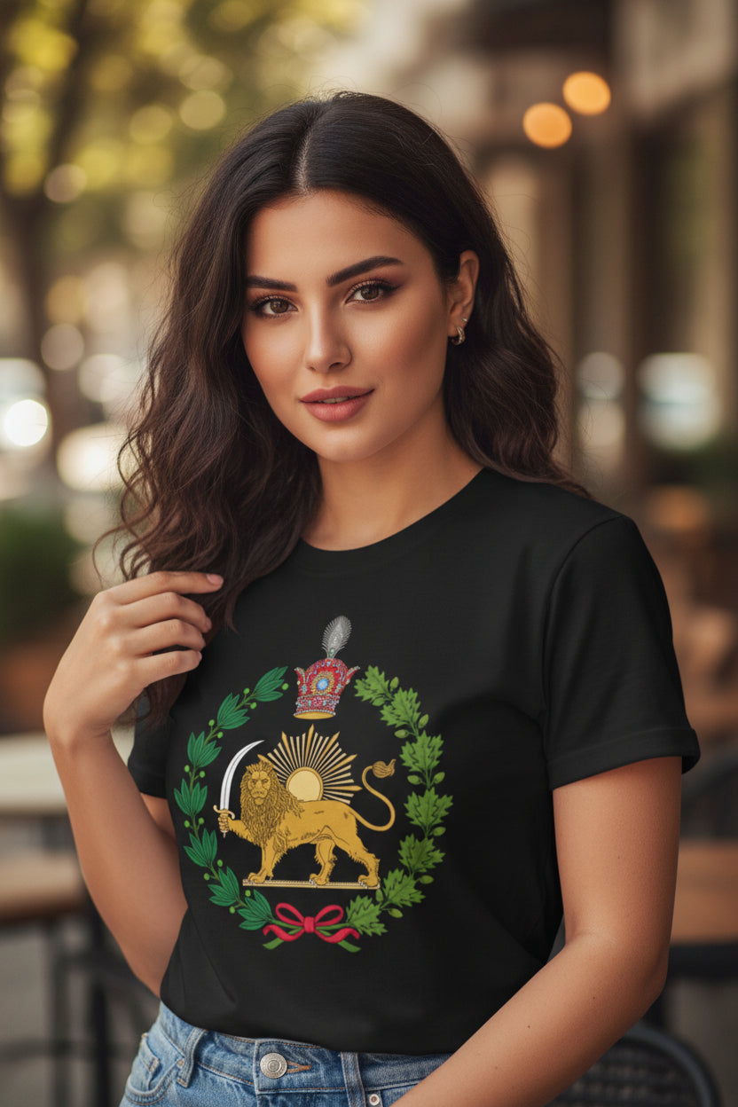 T-shirt met Perzische leeuw en zonnesymbool – Katoenen T-shirt geïnspireerd op het Iraanse erfgoed | LevarJewelz