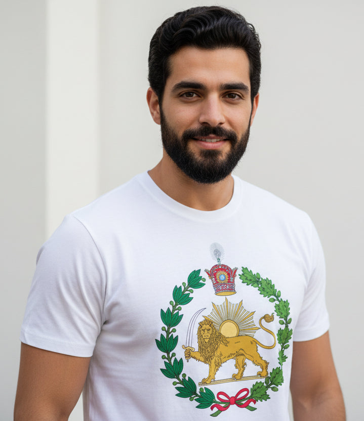 T-shirt met Perzische leeuw en zonnesymbool – Katoenen T-shirt geïnspireerd op het Iraanse erfgoed | LevarJewelz