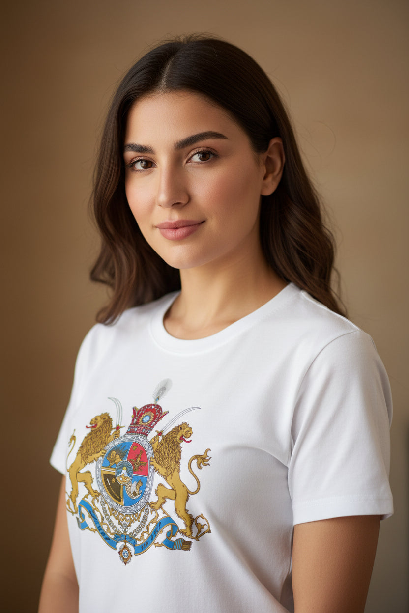 Historisch T-shirt met wapenschild van Mohammad Reza Shah – Erfgoedkleding van LevarJewelz 
