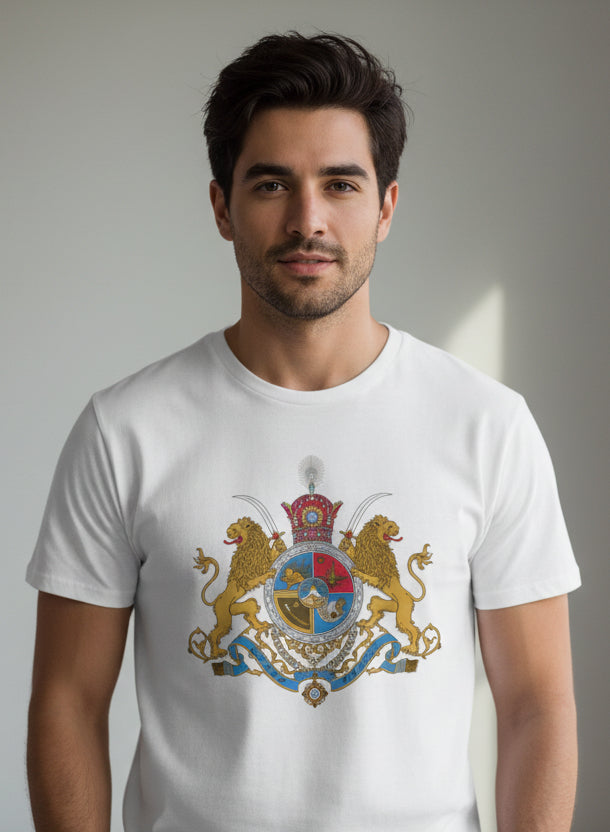 Historisch T-shirt met wapenschild van Mohammad Reza Shah – Erfgoedkleding van LevarJewelz 