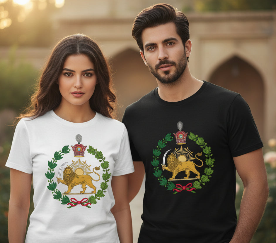 T-shirt met Perzische leeuw en zonnesymbool – Katoenen T-shirt geïnspireerd op het Iraanse erfgoed | LevarJewelz