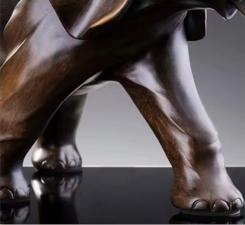 Elephant Resin Wood-Effect Statue - Desk & Home Decor Sculpture (Left & Right View, 3 Sizes)