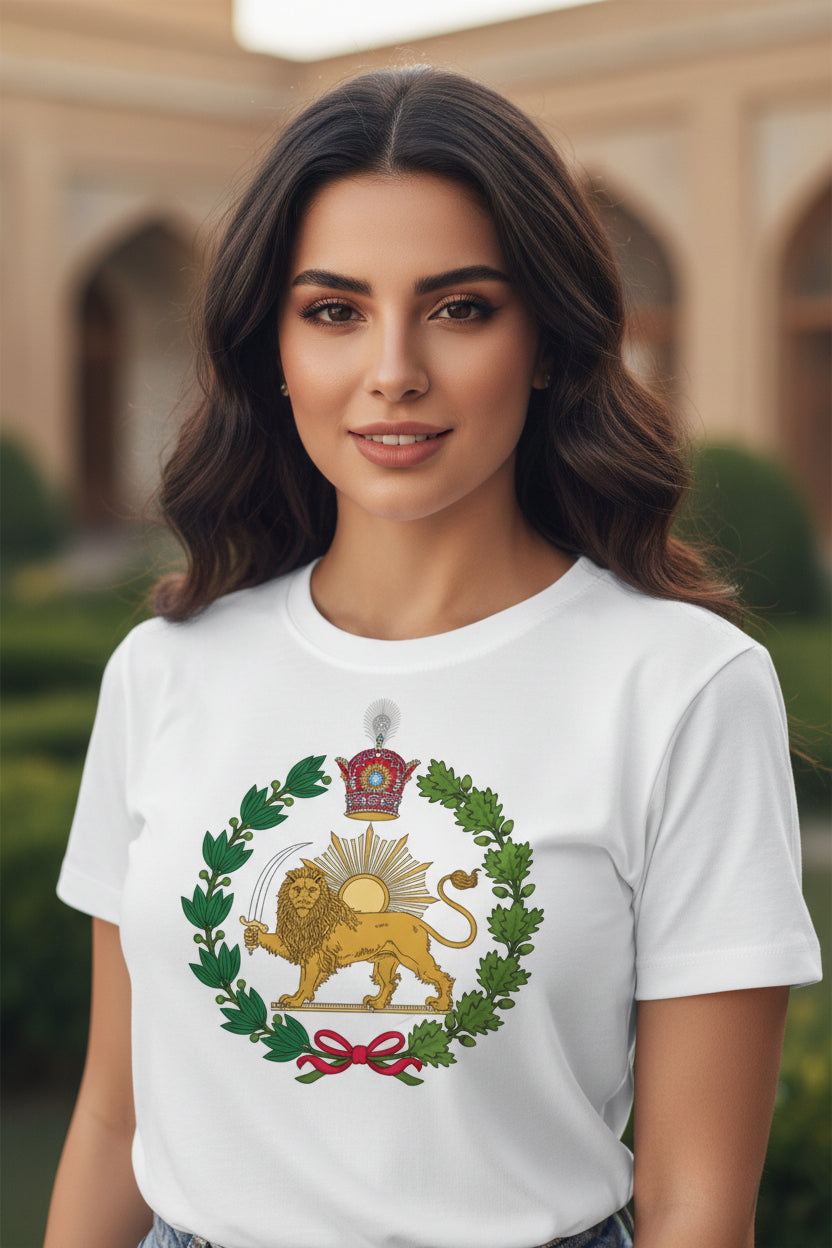 T-shirt met Perzische leeuw en zonnesymbool – Katoenen T-shirt geïnspireerd op het Iraanse erfgoed | LevarJewelz