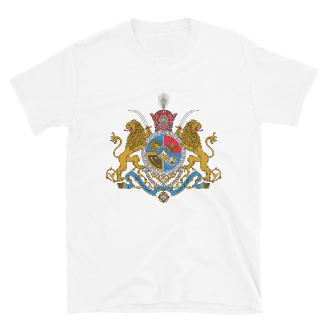 Historisch T-shirt met wapenschild van Mohammad Reza Shah – Erfgoedkleding van LevarJewelz 