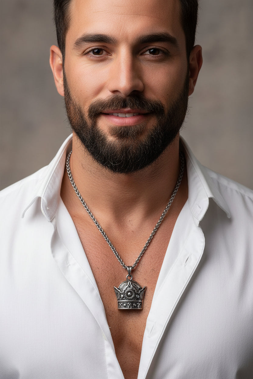 Decorative pendant necklace on a white background