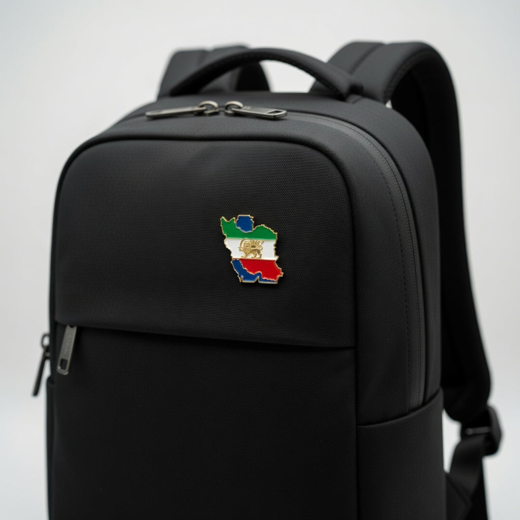 Iran Map Flag Badge Pin 3D – Lion and Sun Iran Map with Persian Gulf & Caspian Sea by LevarJewelz