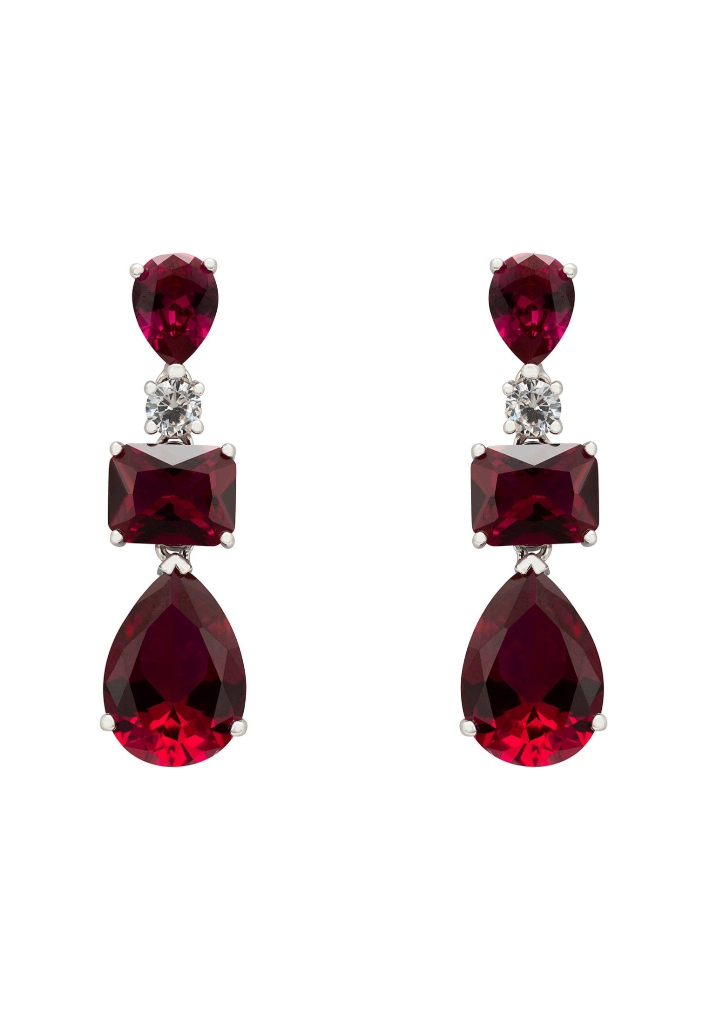 Valentina Silver Ruby Drop Earrings - Elegant Statement Jewelry by LevarJewelz