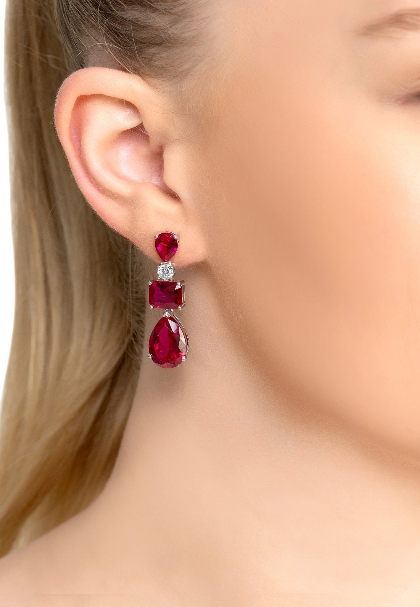 Valentina Silver Ruby Drop Earrings - Elegant Statement Jewelry by LevarJewelz